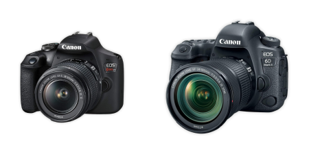 Fotos de divulgação de câmeras DSLR Canon série Rebel e 6D.