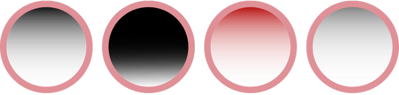 Ilustração de diversos círculos simulando filtros ND-grad com gradientes e diferentes cores.