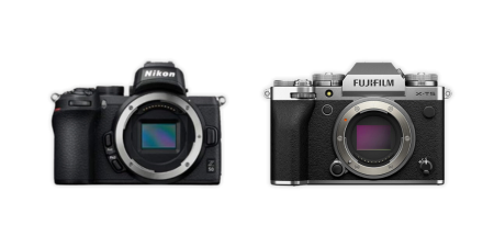 Fotos de divulgação de câmeras mirrorless Nikon e Fuji.