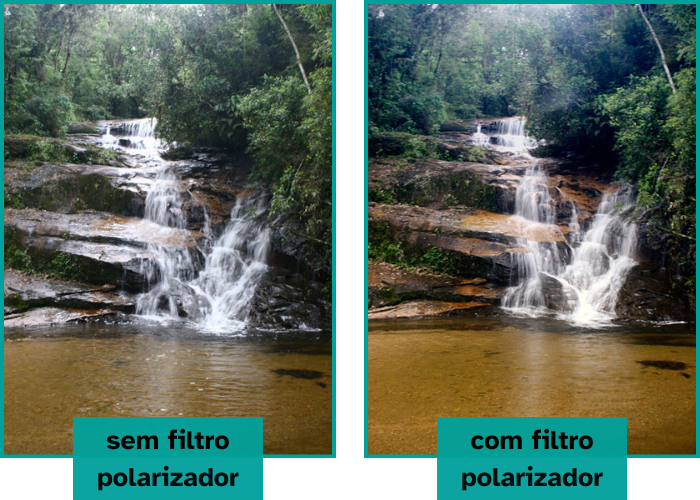 Fotos com e sem filtro polarizador, mostrando a diminuição dos reflexos.