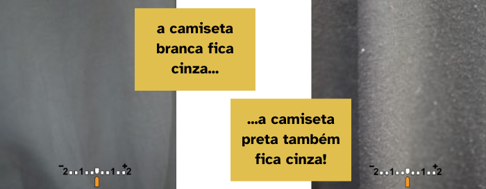 Duas fotos de camisetas que aparecem cinzas.