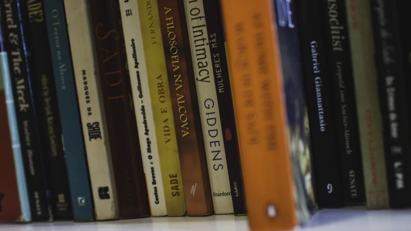 Duas fotografias de uma estante de livros. Na primeira, um livro está mais para frente e apenas ele está em foco. Na segunda, somente os livros atrás estão em foco.