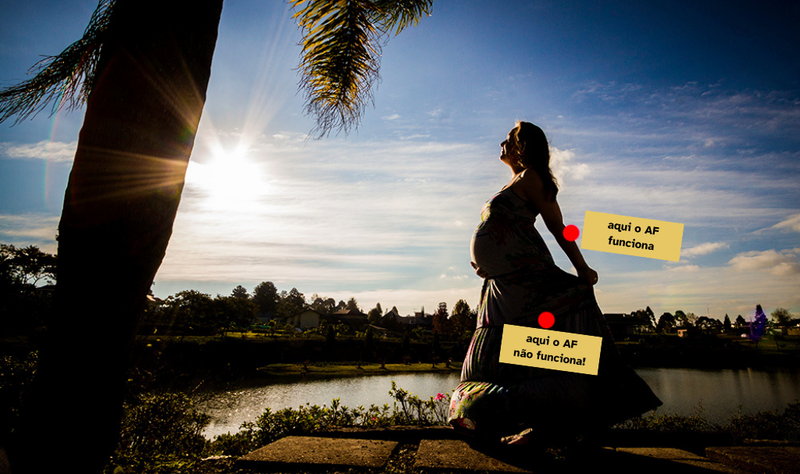 Fotografia de uma mulher grávida contra o pôr do sol, formando uma silhueta do seu corpo e de uma palmeira.