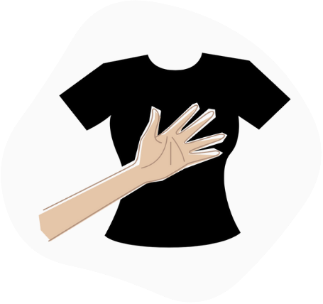 Ilustração de uma mão na frente de uma camiseta preta.