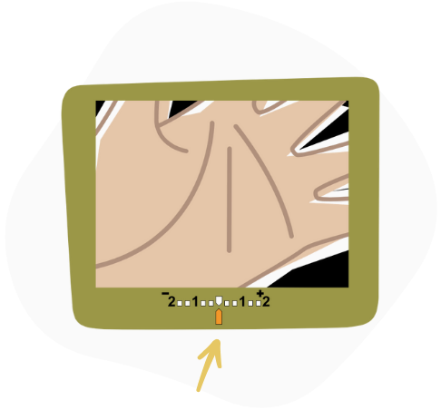 Ilustração do fotômetro zerado no quadro com a mão.