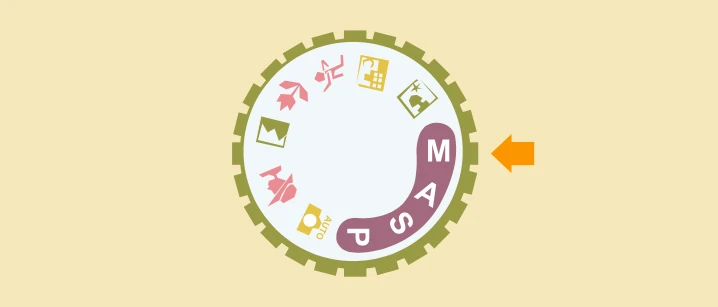 Imagem de um dial de câmera apontando para o modo manual.