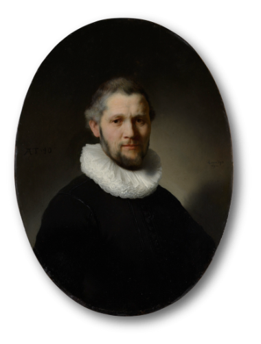 Pintura de um retrato de um homem em vestes do século XVII.