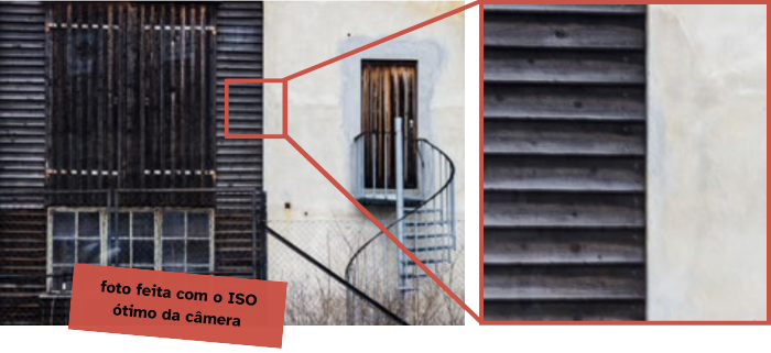 Foto mostrando a aproximação de uma parte de imagem com ISO baixo, sem ruído.